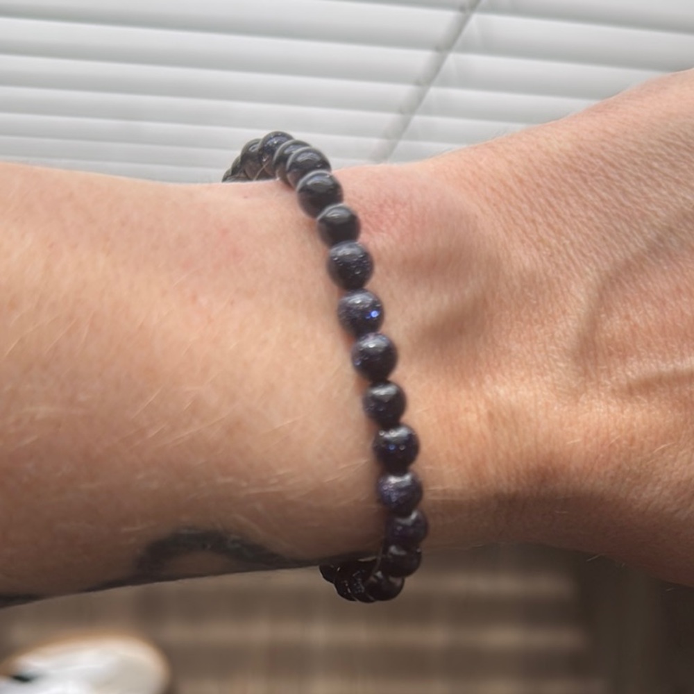 Blue goldstone beaded bracelet 6mm